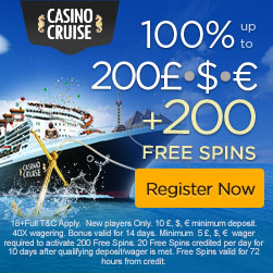 CasinoCruise Welcome 100% up to 200 + 200 FS ENG ALL